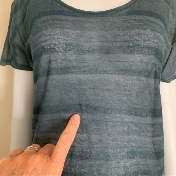 INHABIT Sheer Tonal Striped Scoop Neck Tee Lagoon Blue Size Small - Picture 15 of 16